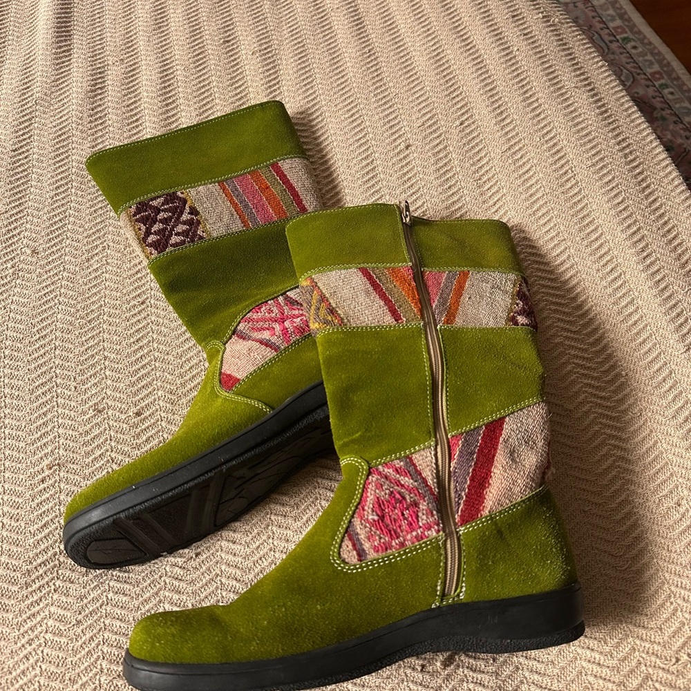 Green Suede Patchwork Boots handmade in Peru
